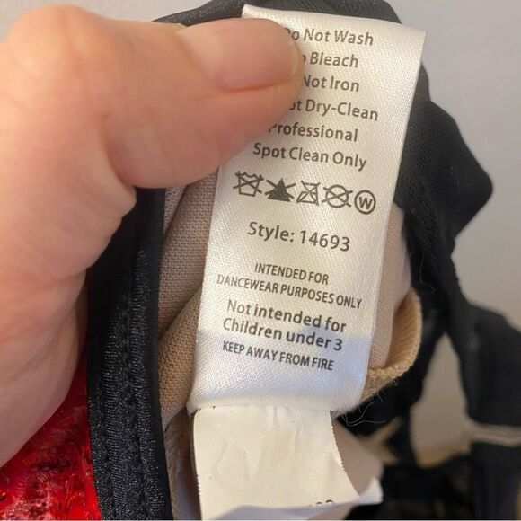 WEISSMAN Dance Costume unitard black red Cold Hearted Snake rhinestone 14693 LC - Picture 10 of 12